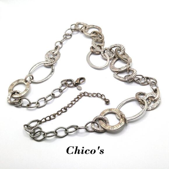 Chico's Rustic Silver Tone Circle Link Belt, Long Necklace, 40 Inches - Picture 1 of 8